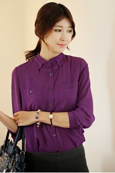 Áo sơ mi 2 túi violet - 0830
