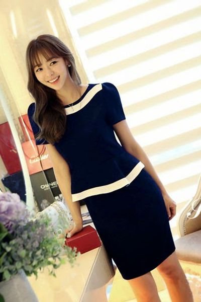 Đầm peplum viền màu ms0856