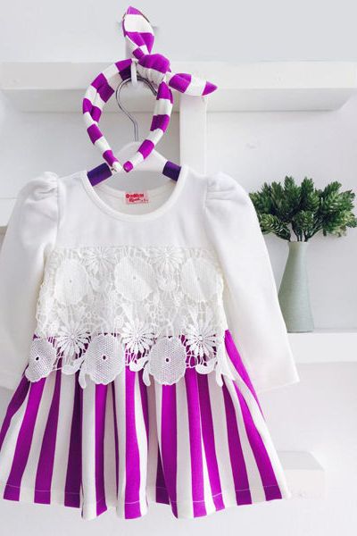 A17363 - đầm thun sọc phối ren kèm băng đô oshkoshri 8size 1-8