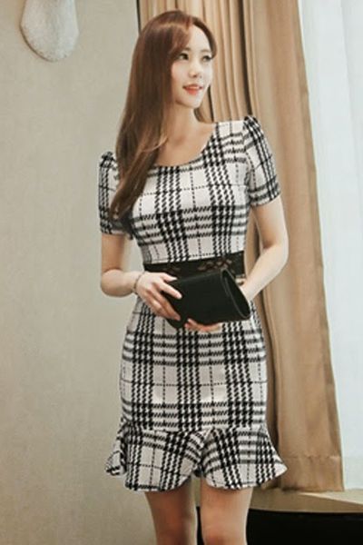 Đầm body caro phối đuôi cá mã 1160