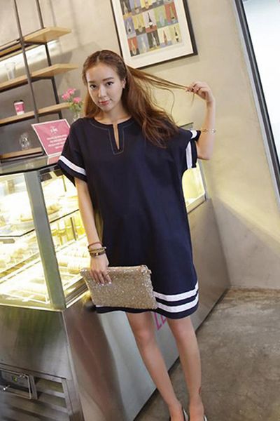 Đầm suông phối cổ chữ v - 1625