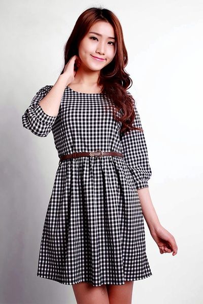 Đầm xoè caro tay lỡ - 0386