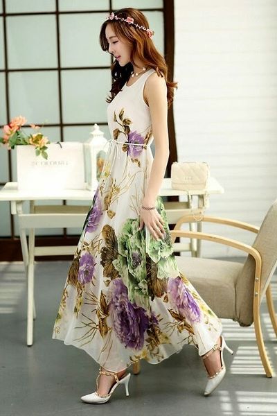 Đầm maxi hoa tím kèm nịt - 0694