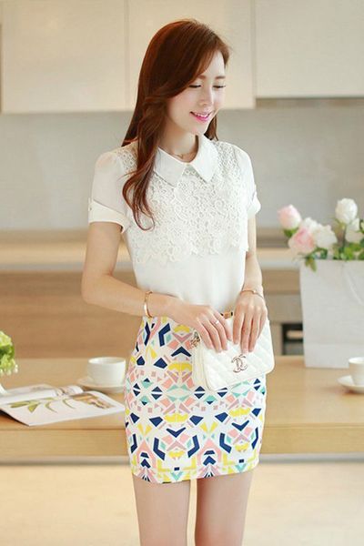 Áo somi cổ sen phối ren - 1460