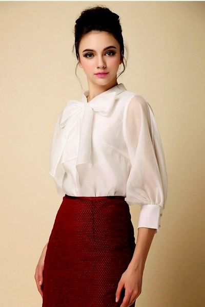 Áo voan chiffon thắt nơ - 0836