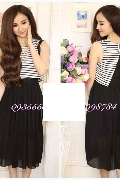 Đầm voan xòe áo sọc h2
