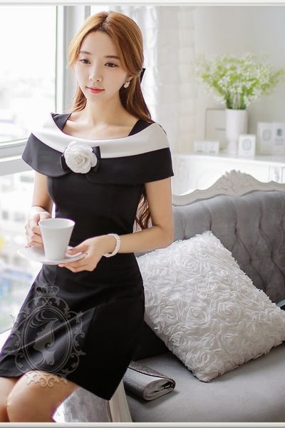 Đầm công sở diana phối hoa hồng - 0966