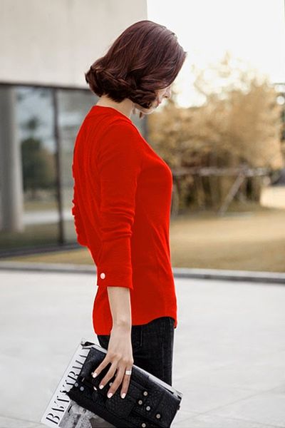 Áo thun tay dài đính nút dạo phố - 0994