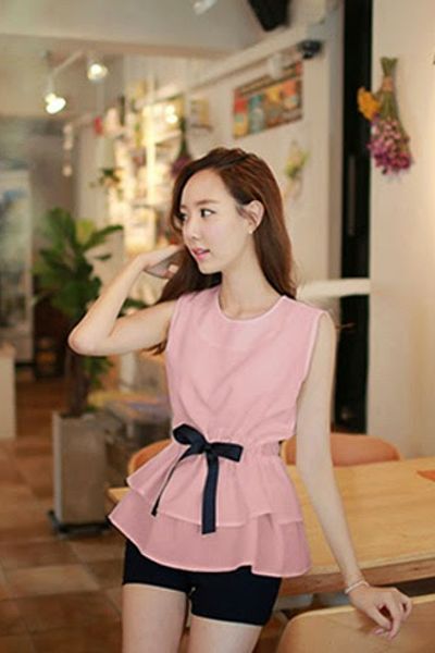 Áo voan 2 tầng nơ eo - mc095 ms1249