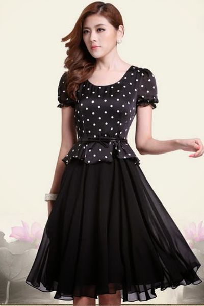 Đầm vintage chấm bi tay voan - 0791