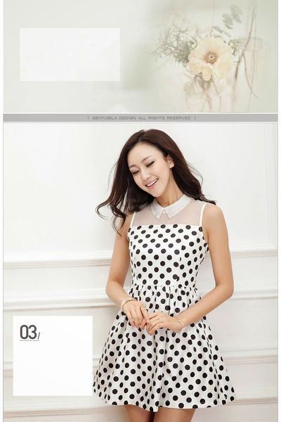 Đầm xòe chấm bi phối ren lưới ngực - mc125 ms1223