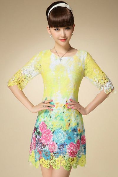 Đầm ren in 3d hoa mùa xuân-dt36- e290