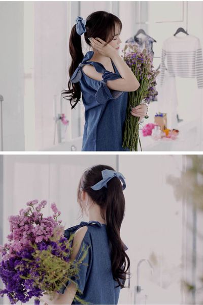 Đầm denim cut out tay nơ - 1577
