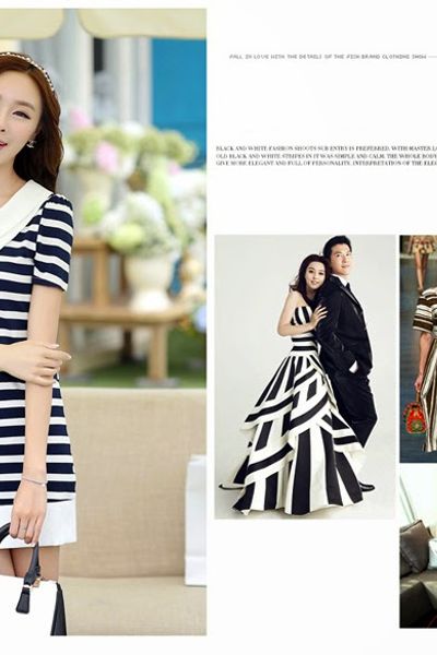 Đầm sọc ngang cổ peter pan - 0720