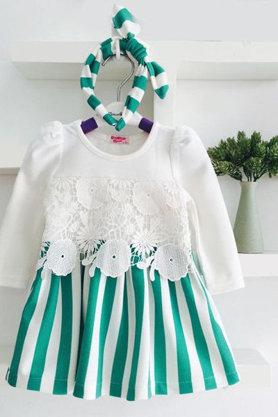 A17363 - đầm thun sọc phối ren kèm băng đô oshkoshri 8size 1-8