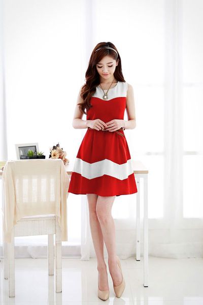 Đầm xòe ziczac đỏ phối trắng-lxr7606-l150