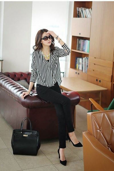 Áo somi sọc cổ chữ v màu xanh đen - mc099 mã 1242