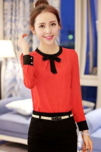Áo voan cổ tròn thắt nơ ms1238