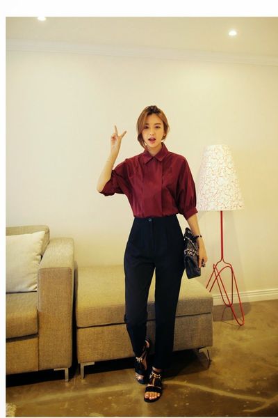 Áo somi cách điệu tay phồng - 0985