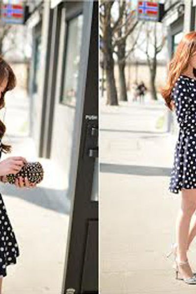 Đầm xòe chấm bi tay lỡ - 1585