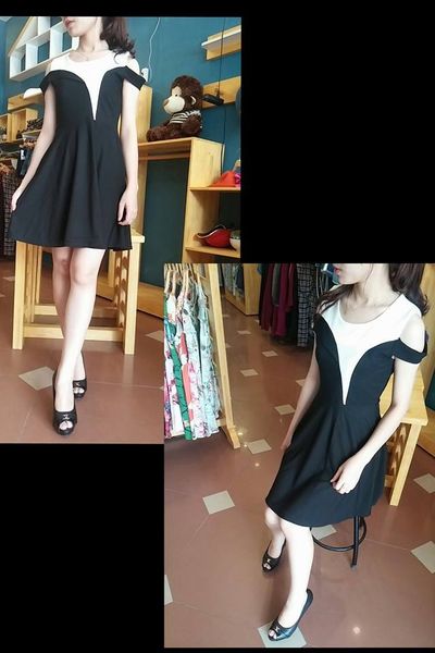 Váy pha màu hở vai