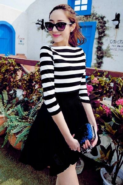 Đầm sọc chân váy đen - mc115