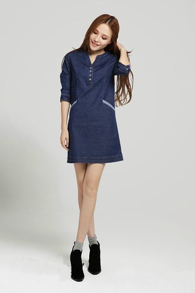 Đầm denim phối nút cá tính mã 0934