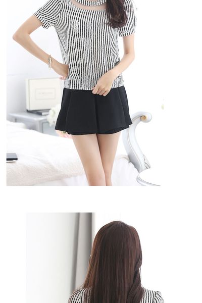 Áo voan sọc cổ phối ren av0924