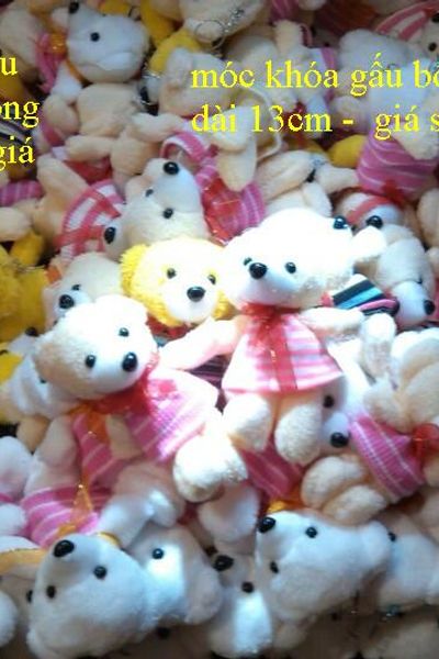 Móc khóa gấu bông màu trắng gấu bông dài 13cm - giá sỉ 13k/con