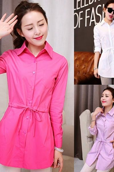 Áo sơmi form dài thắt eo - 1340
