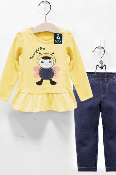 A18207 - bộ thêu con ong max áo thun cotton quần legging giả jeanri 8size 1-8