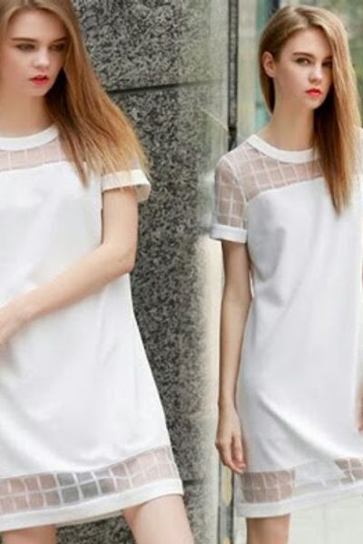 Đầm suông phối lưới caro trắng - mc135 mã 1391