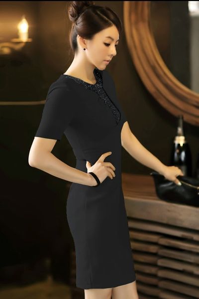 Đầm body cổ viền kim sa - 0976