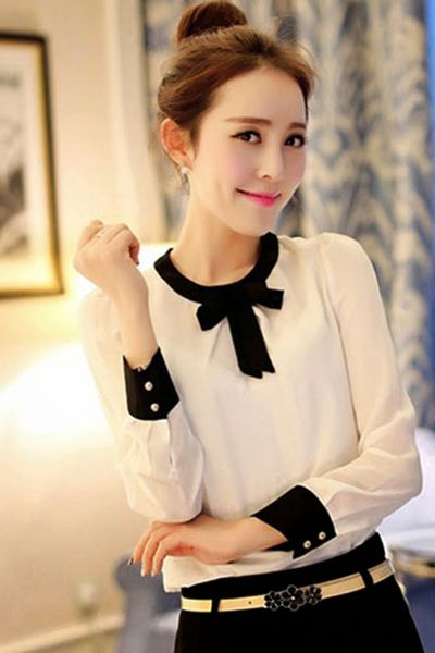 Áo voan cổ tròn thắt nơ ms1238
