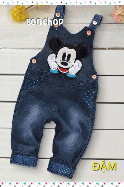 A18335 - 20/11 yếm jeans thun btbg mickey dòng hình chụp thậtsize 1-8