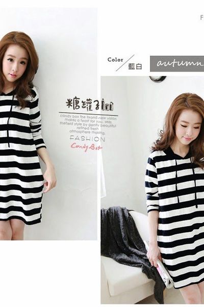 Đầm sọc phối nón hoody - mc109 ms1163