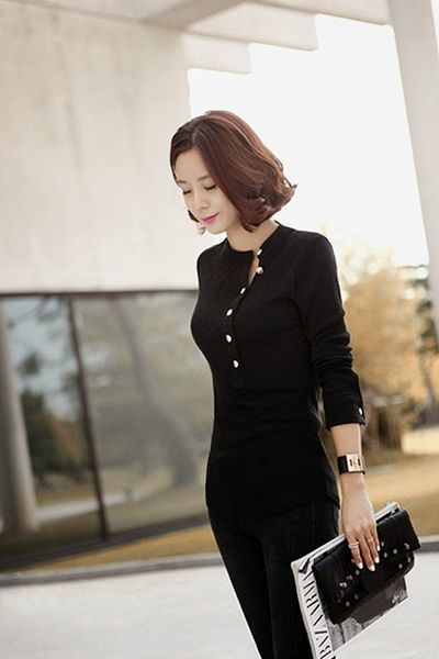 Áo thun tay dài đính nút dạo phố - 0994