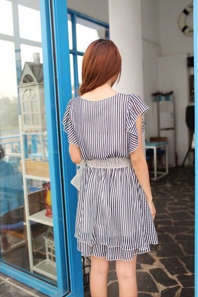 Đầm xòe sọc đứng tay cánh tiên dv2459 kèm thắt lưng như hình