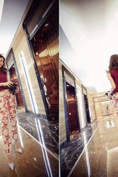 Set áo lụa quần hoa kèm băng đô 300k
