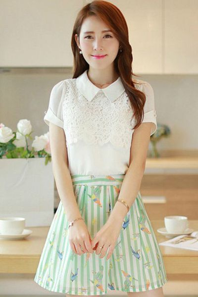 Áo somi cổ sen phối ren - 1460