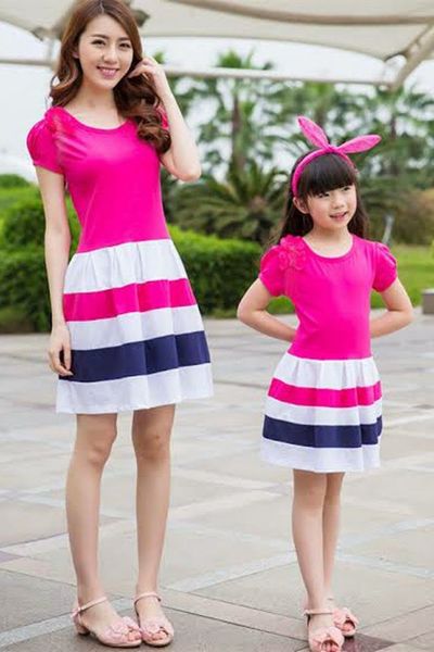 Đầm đôi phối màu mẹ và bé - 1394