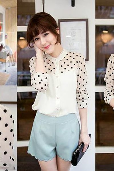 Áo somi chấm bi phối ren - mc105