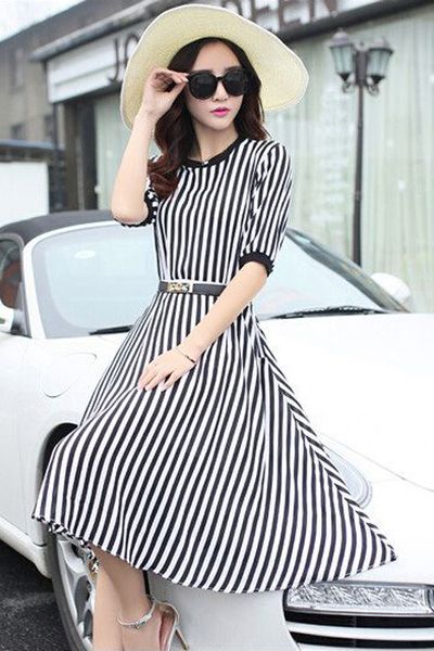 Đầm vintage họa tiết kẻ sọc - 1575