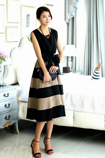 Đầm phối màu cột nơ nancy - 0782