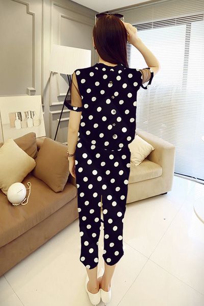 Jumpsuit chấm bi phối lưới - 1566