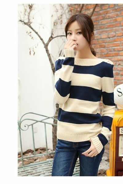 Áo len sọc trễ vai - 0865