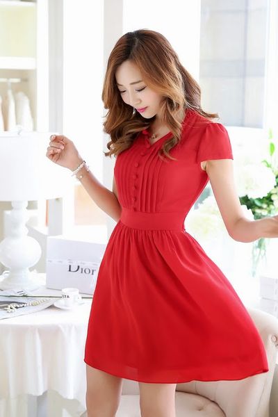 Đầm voan xếp ly đính nút - 0766