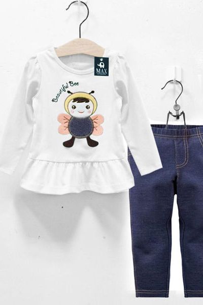A18207 - bộ thêu con ong max áo thun cotton quần legging giả jeanri 8size 1-8