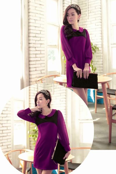 Đầm cổ sen phối ren - 0898