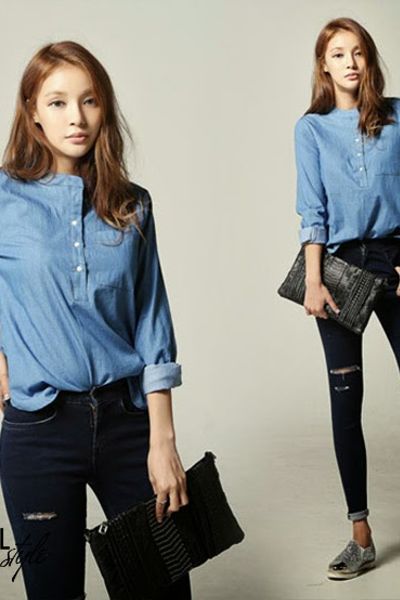 Áo denim cổ trụ - 0959